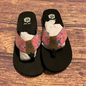 New with Box - YellowBox pink floral flip flops